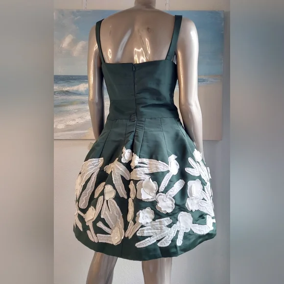 ❤️BUY2️⃣GET1️⃣🆓 $6,740 NEW OSCAR DE LA RENTA GREEN WHT SILK FLORAL DRESS 8 - Picture 9 of 15